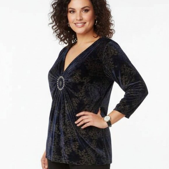 Y2K Dressbarn Royal Blue/Black Whimsigoth Fairy Velvet Burnout Tunic Top Sz 2X - Picture 2 of 7